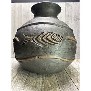 Vtg Colin Thorburn Raku Vase Vessel Signed British Studio Fish Art Decor Accent